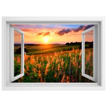 Vinilos ventana 3d atardecer en el campo